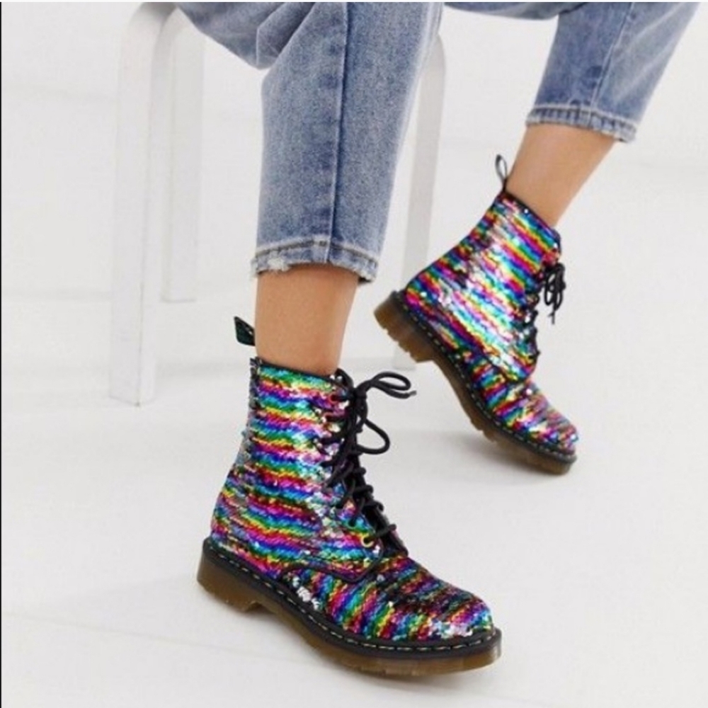 Dr. Martens 1460 PASCAL SEQUIN RAINBOW MULTI+SILVER  sz US 6
